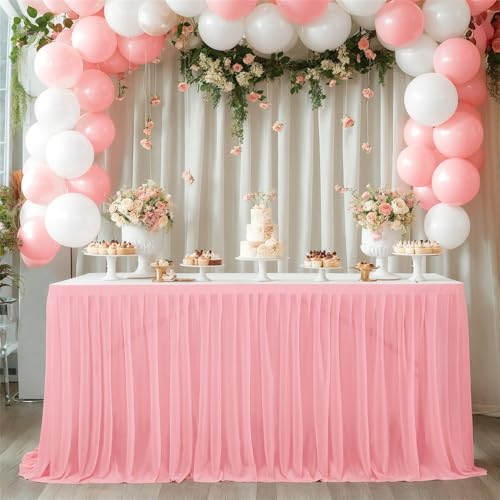 4/6/9/14 Fuß optionaler rechteckiger Tischrock aus Terylen, Tischdecke mit einfarbigen Streifen, für Hochzeiten, Partys, Esszimmer, Feiertage, Blush, 9 Fuß (2,75 m x 77 cm) von CSHWXY