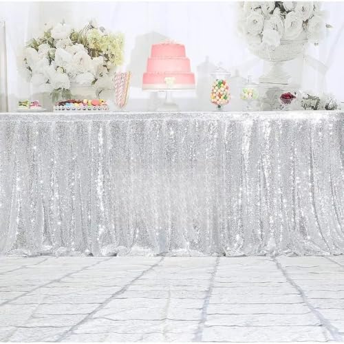 Blush Farbe Langer Pailletten-Tischrock Poly-Tischdecke für Hochzeits-Event-Party-Dekoration, Silber, 10ft, 3m lang Blush Farbe Langer Pailletten-Tischrock Poly-Tischdecke für Hochzeits-Event-Party-Dekoration, Silber, 10ft, 3m lang von CSHWXY