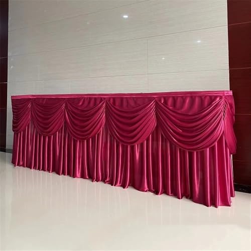 CSHWXY 10/20 Fuß optional Langer Tischrock aus Eisseide, bunt, plissiert, gerüscht, mit Girlande für Hochzeits-, Geburtstags- und Buffet-Tischdekoration, Burgunderrot, H75 x B600 cm (20 Fuß) von CSHWXY