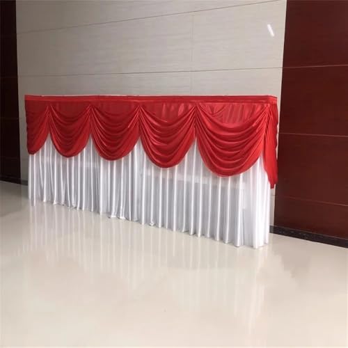 CSHWXY 10/20 Fuß optional Langer Tischrock aus Eisseide, bunt, plissiert, gerüscht, mit Girlande für Hochzeits-, Geburtstags- und Buffet-Tischdekoration, Weiß und Rot, H75 x B300 cm (10 Fuß) von CSHWXY
