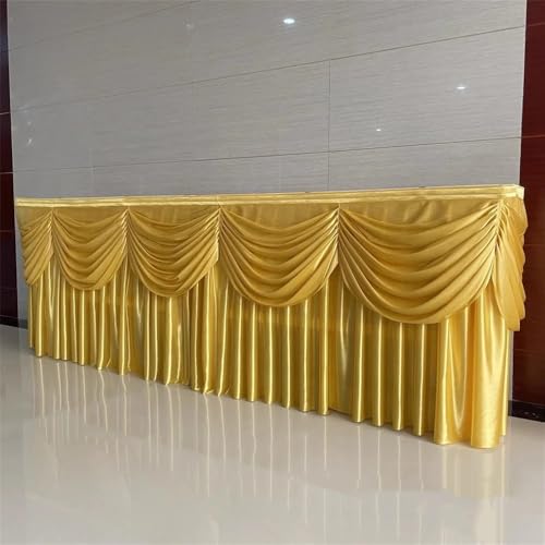 CSHWXY 10/20 Fuß optional Langer Tischrock aus Eisseide, bunt, plissiert, gerüscht, mit Girlande für Hochzeits- und Geburtstagsbuffet-Tischdekoration, Gold, H75 x B300 cm (10 Fuß) von CSHWXY