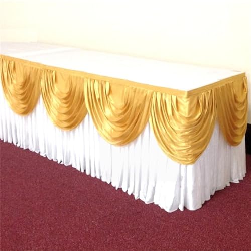 CSHWXY 10 Fuß silberner Eisseiden-Tischrock inklusive Top-Swag-Vorhang, Bankett, Hochzeitstischdecke, Sockel für Event-Party-Dekoration, Weiß und Gold, 14 Fuß, 4,2 m lang CSHWXY 10 Fuß silberner Eisseiden-Tischrock inklusive Top-Swag-Vorhang, Bankett, Hochzeitstischdecke, Sockel für Event-Party-Dekoration, Weiß und Gold, 14 Fuß, 4,2 m lang von CSHWXY