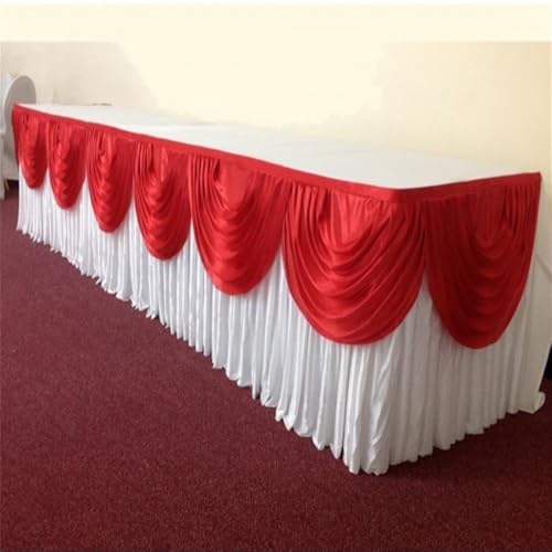 CSHWXY 10 Fuß silberner Eisseiden-Tischrock inklusive Top-Swag-Vorhang, Bankett, Hochzeitstischdecke, Sockel für Event-Party-Dekoration, Weiß und Rot, 21 Fuß, 6,3 m lang CSHWXY 10 Fuß silberner Eisseiden-Tischrock inklusive Top-Swag-Vorhang, Bankett, Hochzeitstischdecke, Sockel für Event-Party-Dekoration, Weiß und Rot, 21 Fuß, 6,3 m lang von CSHWXY