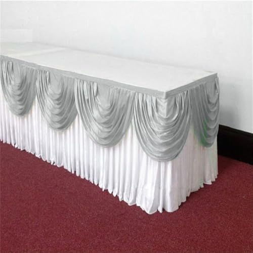 CSHWXY 10 Fuß silberner Eisseiden-Tischrock inklusive Top-Swag-Vorhang, Bankett, Hochzeitstischdecke, Sockel für Event-Party-Dekoration, Weiß und Silber, 21 Fuß, 6,3 m lang CSHWXY 10 Fuß silberner Eisseiden-Tischrock inklusive Top-Swag-Vorhang, Bankett, Hochzeitstischdecke, Sockel für Event-Party-Dekoration, Weiß und Silber, 21 Fuß, 6,3 m lang von CSHWXY