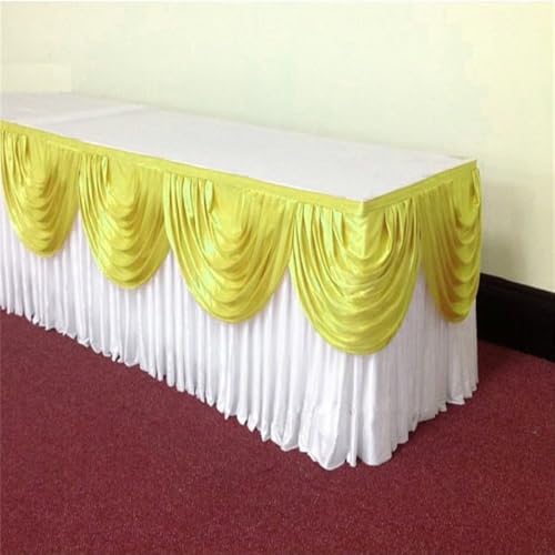 CSHWXY 10 Fuß silberner Eisseiden-Tischrock inklusive Top-Swag-Vorhang, Bankett, Hochzeitstischdecke, Sockel für Veranstaltungen und Partys, Weiß und Gelb, 14 Fuß, 4,2 m lang CSHWXY 10 Fuß silberner Eisseiden-Tischrock inklusive Top-Swag-Vorhang, Bankett, Hochzeitstischdecke, Sockel für Veranstaltungen und Partys, Weiß und Gelb, 14 Fuß, 4,2 m lang von CSHWXY