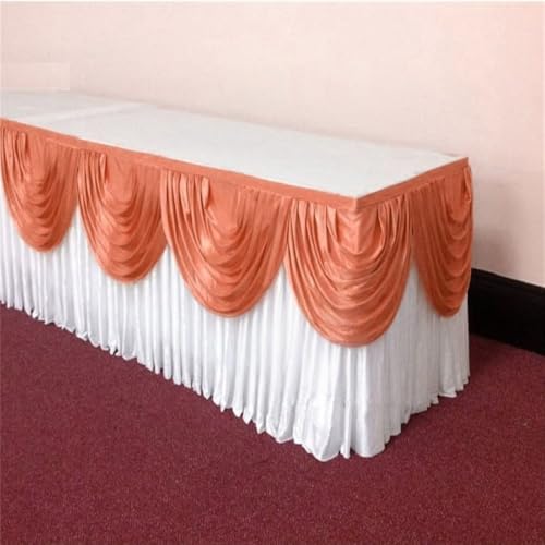 CSHWXY 10 Fuß silberner Eisseiden-Tischrock inklusive Top-Swag-Vorhang, Bankett, Hochzeitstischdecke, Sockel für Veranstaltungen und Partys, Weiß und Orange, 17 Fuß, 5,1 m lang CSHWXY 10 Fuß silberner Eisseiden-Tischrock inklusive Top-Swag-Vorhang, Bankett, Hochzeitstischdecke, Sockel für Veranstaltungen und Partys, Weiß und Orange, 17 Fuß, 5,1 m lang von CSHWXY