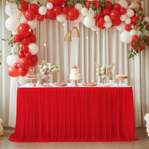 CSHWXY 4/6/9/14 Fuß optional rechteckiger Tischrock aus Terylen, einfarbig, gestreift, für Hochzeit, Party, Esszimmer, Feiertagsparty, rot, 6 Fuß (1,83 m x 77 cm) von CSHWXY