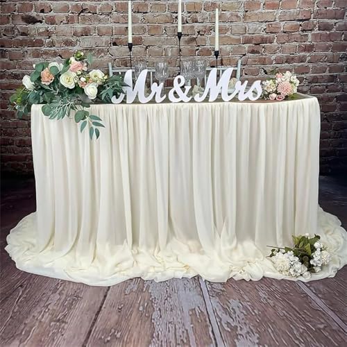CSHWXY Chiffon-Tischrock, Hochzeitstischdecke, transparenter Stoff für den Tisch des Brautpaars, Geburtstagsfeier, Kuchentisch, Babyparty-Dekor, elfenbeinfarben, 70 x 275 cm CSHWXY Chiffon-Tischrock, Hochzeitstischdecke, transparenter Stoff für den Tisch des Brautpaars, Geburtstagsfeier, Kuchentisch, Babyparty-Dekor, elfenbeinfarben, 70 x 275 cm von CSHWXY