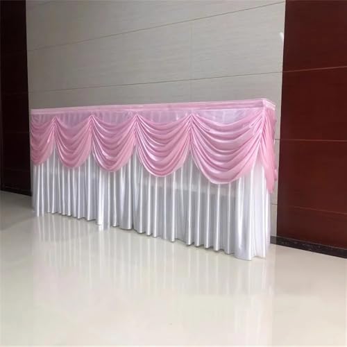 CSHWXY Optionale lange Eisseide-Tischdecke, Sockelleiste mit Girlande, für Hochzeit, Geburtstag, Buffet, Tischdekoration, Weiß und Rosa, 75 x 600 cm (H x B) von CSHWXY