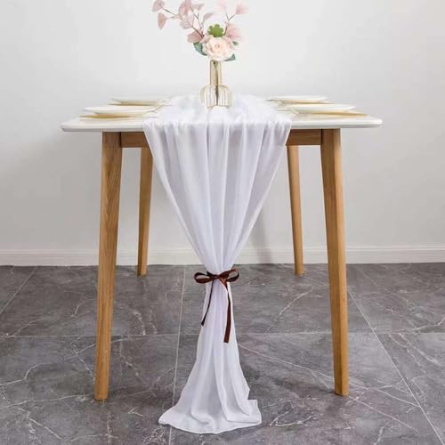 CSHWXY Tischläufer aus Chiffon-Gaze, 70 x 300 cm, Elfenbein/Gold, für beigefarbene, rustikale Hochzeiten, transparente Brautparty- und Geburtstagsfeierdekorationen, A1, 70 x 300 cm von CSHWXY