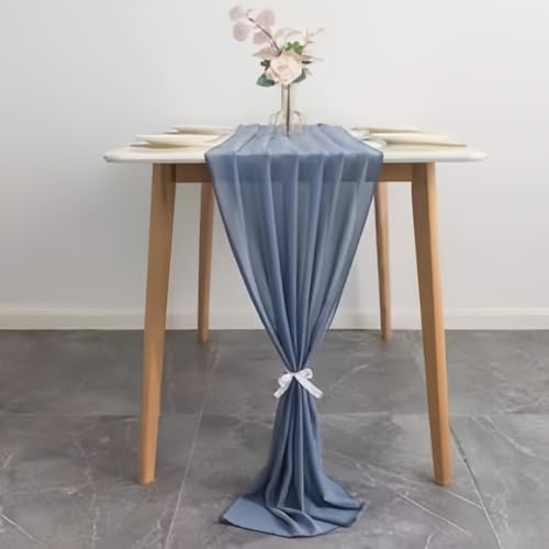 CSHWXY Tischläufer aus Chiffon-Gaze, 70 x 300 cm, Elfenbein/Gold, für beigefarbene, rustikale Hochzeiten, transparente Brautparty- und Geburtstagsfeierdekorationen, A16, 70 x 300 cm von CSHWXY