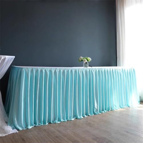 Champagnerfarbener Tischrock aus Polyester, knitterfrei, Plissierte Tischdecke mit Rüschen für Geburtstagsfeiern, Bankette, Hochzeiten und Babypartys, Blau, H150 cm x L300 cm Champagnerfarbener Tischrock aus Polyester, knitterfrei, Plissierte Tischdecke mit Rüschen für Geburtstagsfeiern, Bankette, Hochzeiten und Babypartys, Blau, H150 cm x L300 cm von CSHWXY