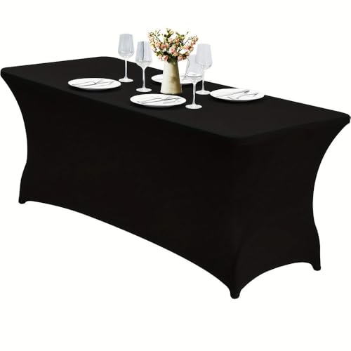Dehnbare Polyester-Tischdecke, langlebig, knitterfrei, für Partys, Bankette, Hochzeiten, Veranstaltungen, Schwarz, 6FT von CSHWXY