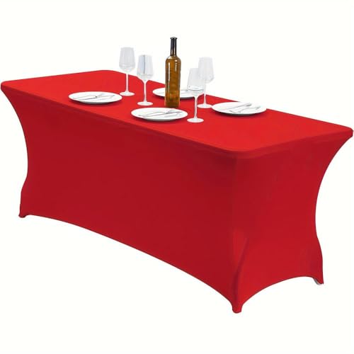 Dehnbare Polyester-Tischdecke, langlebig, knitterfrei, für Partys, Bankette, Hochzeiten, Veranstaltungen, rot, 1,8 m von CSHWXY
