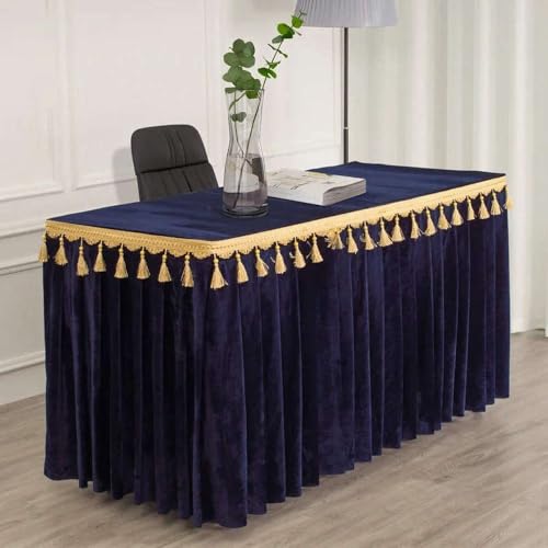 Goldfarbene Samt-Tischdecke für Konferenzen und Ausstellungen, hängende Tischdecke mit Fransen für Quasten-Tischrock, rechteckig, Dunkelblau, 245 x 75 x 75 cm Goldfarbene Samt-Tischdecke für Konferenzen und Ausstellungen, hängende Tischdecke mit Fransen für Quasten-Tischrock, rechteckig, Dunkelblau, 245 x 75 x 75 cm von CSHWXY