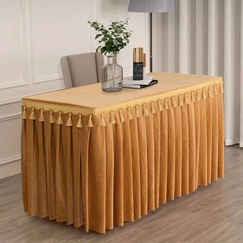 Goldfarbene Samt-Tischdecke für Konferenzen und Ausstellungen, hängende Tischdecke mit Fransen für Quasten-Tischrock, rechteckig, Helle Kassette, 245 x 75 x 75 cm Goldfarbene Samt-Tischdecke für Konferenzen und Ausstellungen, hängende Tischdecke mit Fransen für Quasten-Tischrock, rechteckig, Helle Kassette, 245 x 75 x 75 cm von CSHWXY