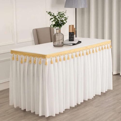 Goldfarbene Samt-Tischdecke für Konferenzen und Ausstellungen, hängende Tischdecke mit Fransen für Quasten-Tischrock, rechteckig, Weiß, 245 x 75 x 75 cm Goldfarbene Samt-Tischdecke für Konferenzen und Ausstellungen, hängende Tischdecke mit Fransen für Quasten-Tischrock, rechteckig, Weiß, 245 x 75 x 75 cm von CSHWXY