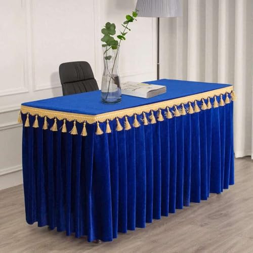 Goldfarbene Samt-Tischdecke für Konferenzen und Ausstellungen, zum Aufhängen, Fransen-Tischdecke für Quasten-Tischrock, rechteckig, Blau, 120 x 60 x 75 cm Goldfarbene Samt-Tischdecke für Konferenzen und Ausstellungen, zum Aufhängen, Fransen-Tischdecke für Quasten-Tischrock, rechteckig, Blau, 120 x 60 x 75 cm von CSHWXY