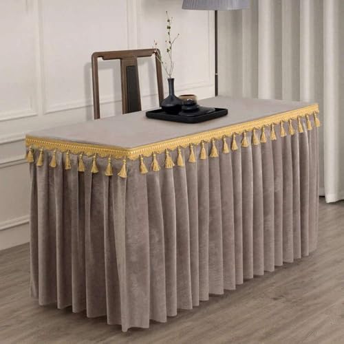 Goldfarbene Samt-Tischdecke für Konferenzen und Ausstellungen, zum Aufhängen, Fransen-Tischdecke für Quasten-Tischrock, rechteckig, Grau, 180 x 60 x 75 cm Goldfarbene Samt-Tischdecke für Konferenzen und Ausstellungen, zum Aufhängen, Fransen-Tischdecke für Quasten-Tischrock, rechteckig, Grau, 180 x 60 x 75 cm von CSHWXY