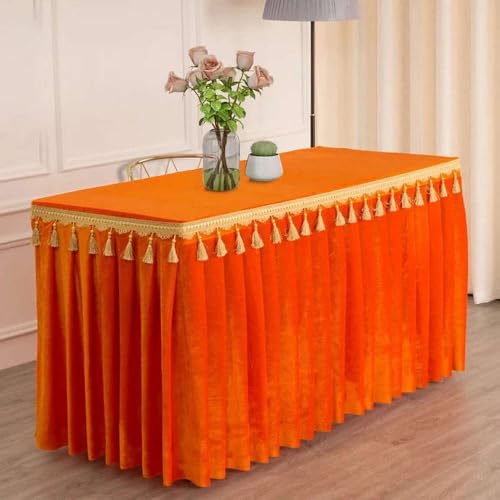 Goldfarbene Samt-Tischdecke für Konferenzen und Ausstellungen, zum Aufhängen, Fransen-Tischdecke für Quasten-Tischrock, rechteckig, Orange, 245 x 75 x 75 cm Goldfarbene Samt-Tischdecke für Konferenzen und Ausstellungen, zum Aufhängen, Fransen-Tischdecke für Quasten-Tischrock, rechteckig, Orange, 245 x 75 x 75 cm von CSHWXY