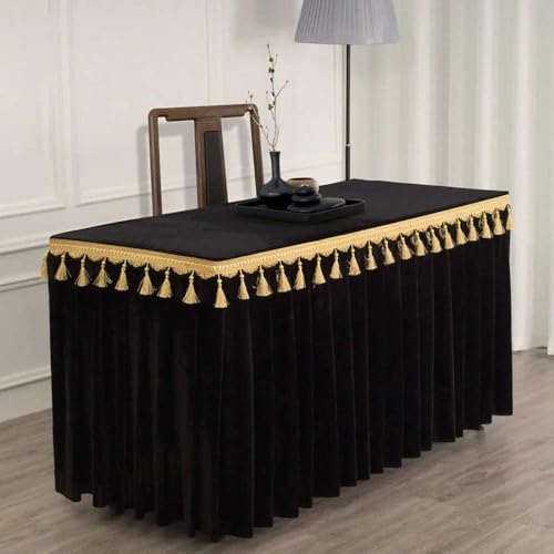 Goldfarbene Samt-Tischdecke für Konferenzen und Ausstellungen, zum Aufhängen, Fransen-Tischdecke für Quasten-Tischrock, rechteckig, Schwarz, 120 x 40 x 75 cm Goldfarbene Samt-Tischdecke für Konferenzen und Ausstellungen, zum Aufhängen, Fransen-Tischdecke für Quasten-Tischrock, rechteckig, Schwarz, 120 x 40 x 75 cm von CSHWXY