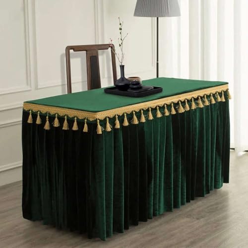 Goldfarbene Samt-Tischdecke für Konferenzen und Ausstellungen, zum Aufhängen, Fransen-Tischdecke für Quasten-Tischrock, rechteckig, Tintengrün, 180 x 40 x 75 cm Goldfarbene Samt-Tischdecke für Konferenzen und Ausstellungen, zum Aufhängen, Fransen-Tischdecke für Quasten-Tischrock, rechteckig, Tintengrün, 180 x 40 x 75 cm von CSHWXY