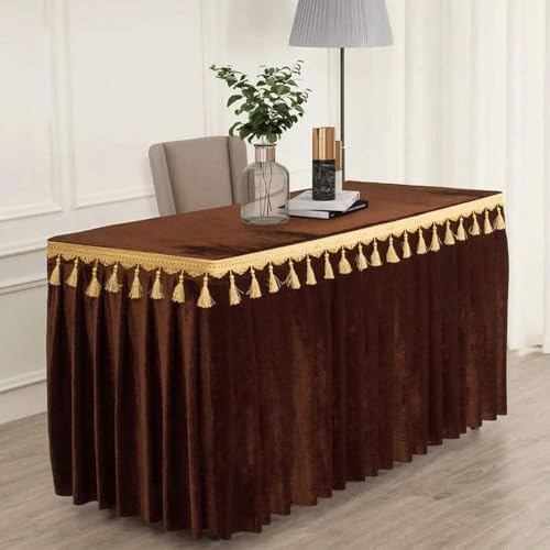 Goldfarbene Samt-Tischdecke für Konferenzen und Ausstellungen, zum Aufhängen, Fransen-Tischdecke für Quasten-Tischrock, rechteckig, braun, 120 x 60 x 75 cm Goldfarbene Samt-Tischdecke für Konferenzen und Ausstellungen, zum Aufhängen, Fransen-Tischdecke für Quasten-Tischrock, rechteckig, braun, 120 x 60 x 75 cm von CSHWXY