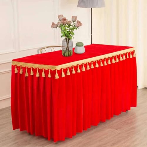 Goldfarbene Samt-Tischdecke für Konferenzen und Ausstellungen, zum Aufhängen, Fransen-Tischdecke für Quasten-Tischrock, rechteckig, rot, 180 x 60 x 75 cm Goldfarbene Samt-Tischdecke für Konferenzen und Ausstellungen, zum Aufhängen, Fransen-Tischdecke für Quasten-Tischrock, rechteckig, rot, 180 x 60 x 75 cm von CSHWXY