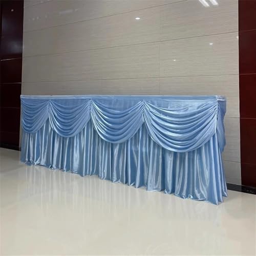 Optionaler langer Tischrock aus Seide, 3 m, Tischläufer mit Drapierung, für Hochzeits- und Geburtstagsbuffet-Tische, Himmelblau, 75 cm hoch x 300 cm breit Optionaler langer Tischrock aus Seide, 3 m, Tischläufer mit Drapierung, für Hochzeits- und Geburtstagsbuffet-Tische, Himmelblau, 75 cm hoch x 300 cm breit von CSHWXY