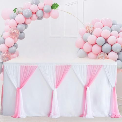 Rosa-weißer Tischrock aus Tüll, Tutu-Tischdecken für Babyparty, Geburtstagsfeier, Dessertbuffet, Bankettdekorationen, Weiß und Rosa, 9 Fuß 275 x 78 cm Rosa-weißer Tischrock aus Tüll, Tutu-Tischdecken für Babyparty, Geburtstagsfeier, Dessertbuffet, Bankettdekorationen, Weiß und Rosa, 9 Fuß 275 x 78 cm von CSHWXY