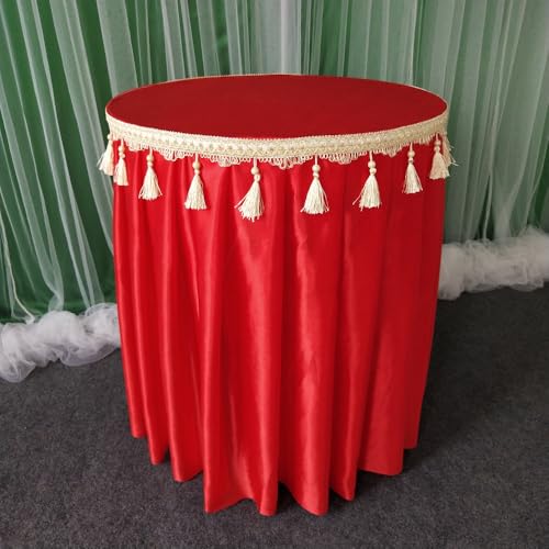 Runder Tischrock mit Quastenperlen, Eisseiden-Tischdecke für Hochzeitsfeiern, Babypartys, Geburtstagstorten, Tischrock, rot, D70 x H75 cm Runder Tischrock mit Quastenperlen, Eisseiden-Tischdecke für Hochzeitsfeiern, Babypartys, Geburtstagstorten, Tischrock, rot, D70 x H75 cm von CSHWXY