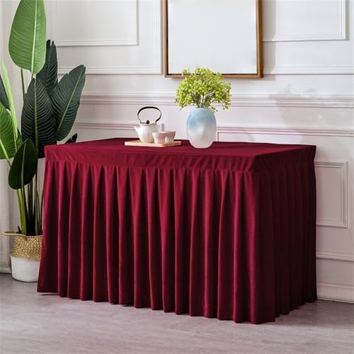 Samttischdecke für rechteckige Tische, knitterfreie, maßgeschneiderte Tischdecke, Tischrock aus Stretchstoff für Hochzeitsempfänge, Burgunderrot, 2,44 m (96 x 30 x 30 Zoll) von CSHWXY
