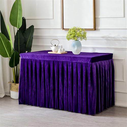 Samttischdecke für rechteckige Tische, knitterfreie, maßgeschneiderte Tischdecke, Tischrock aus Stretchstoff für Hochzeitsempfänge, Dunkelviolett, 2,44 m (96 x 30 x 30 Zoll) von CSHWXY