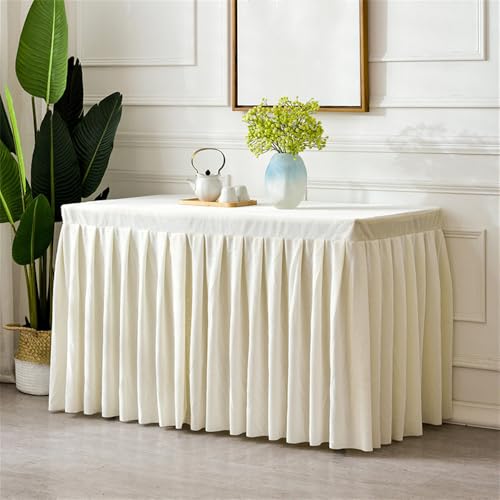 Samttischdecke für rechteckige Tische, knitterfreie, maßgeschneiderte Tischdecke, Tischrock aus Stretchstoff für Hochzeitsempfänge, Elfenbein, 122 x 58 x 76 cm Samttischdecke für rechteckige Tische, knitterfreie, maßgeschneiderte Tischdecke, Tischrock aus Stretchstoff für Hochzeitsempfänge, Elfenbein, 122 x 58 x 76 cm von CSHWXY
