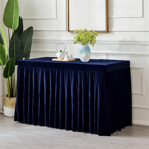 Samttischdecke für rechteckige Tische, knitterfreie, maßgeschneiderte Tischdecke, Tischrock aus Stretchstoff für Hochzeitsempfänge, Marineblau, 2,44 m (96 x 30 x 30 Zoll) von CSHWXY