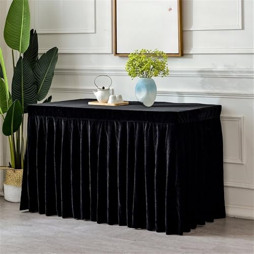 Samttischdecke für rechteckige Tische, knitterfreie, maßgeschneiderte Tischdecke, Tischrock aus Stretchstoff für Hochzeitsempfänge, Schwarz, 4 Fuß (48 x 23 x 30 Zoll) von CSHWXY