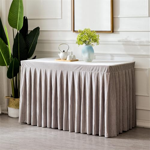 Samttischdecke für rechteckige Tische, knitterfreie, maßgeschneiderte Tischdecke, Tischrock aus Stretchstoff für Hochzeitsempfänge, Silber, 8 Fuß (96 x 30 x 30 Zoll) von CSHWXY