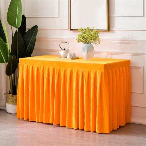Samttischdecke für rechteckige Tische, knitterfreie, maßgeschneiderte Tischdecke, Tischrock aus Stretchstoff für Hochzeitsempfänge, orange, 8 Fuß (96 x 30 x 30 Zoll) von CSHWXY
