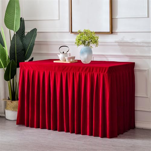 Samttischdecke für rechteckige Tische, knitterfreie, maßgeschneiderte Tischdecke, Tischrock aus Stretchstoff für Hochzeitsempfänge, rot, 2,44 m (96 x 30 x 30 Zoll) von CSHWXY