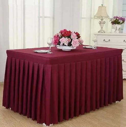 Tischdecke, rechteckig, für den ganzen Tisch, Hochzeit, mit Rock, Swag, Rüschen, Party, Hotel, Meeting, Bankett, Show, Dekoration, Burgunderrot, 122 x 60 x 75 H (4 Fuß) von CSHWXY