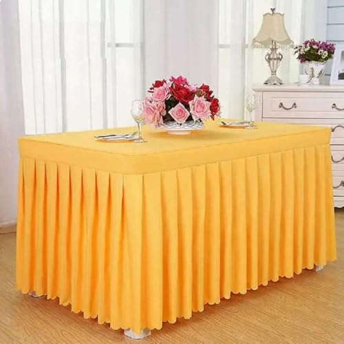 Tischdecke, rechteckig, für den ganzen Tisch, Hochzeit, mit Rock, Swag, Rüschen, Party, Hotel, Meeting, Bankett, Show, Dekoration, Gold, 240 L x 60 B x 75 H Tischdecke, rechteckig, für den ganzen Tisch, Hochzeit, mit Rock, Swag, Rüschen, Party, Hotel, Meeting, Bankett, Show, Dekoration, Gold, 240 L x 60 B x 75 H von CSHWXY