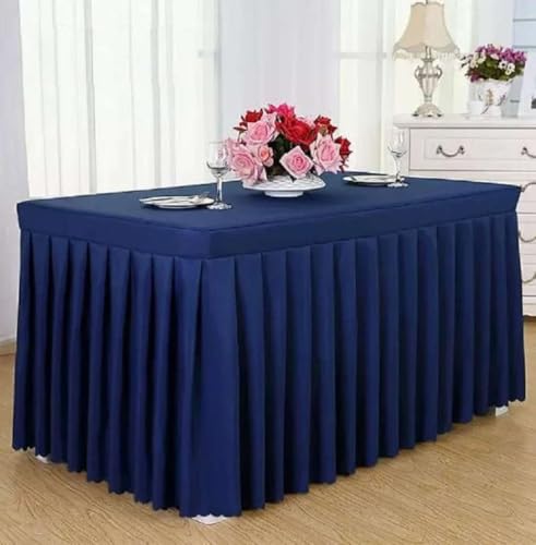 Tischdecke, rechteckig, für den ganzen Tisch, Hochzeit, mit Rock, Swag, Rüschen, Party, Hotel, Meeting, Bankett, Show, Dekoration, Marineblau, 243 x 75 x 75 H (8 Fuß) von CSHWXY