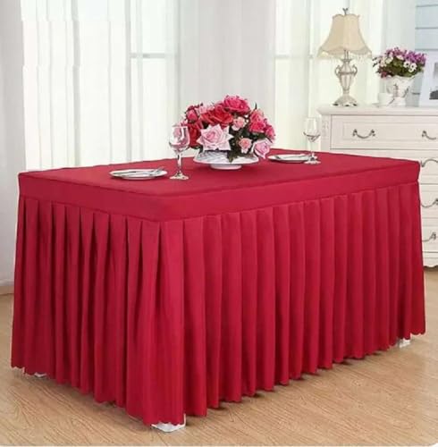 Tischdecke, rechteckig, für den ganzen Tisch, Hochzeit, mit Rock, Swag, Rüschen, Party, Hotel, Meeting, Bankett, Show, Dekoration, rot, 120 L x 60 B x 75 H Tischdecke, rechteckig, für den ganzen Tisch, Hochzeit, mit Rock, Swag, Rüschen, Party, Hotel, Meeting, Bankett, Show, Dekoration, rot, 120 L x 60 B x 75 H von CSHWXY