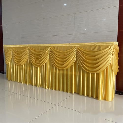 Tischrock aus Eisseide, Vorhangkopf, Hochzeitstorte, Tischschürze, Tischrock, Geburtstagsschild, Tischvorhangkopf, Tischumrandung, Goldgelb, Länge 100 cm x 78 cm (H) von CSHWXY