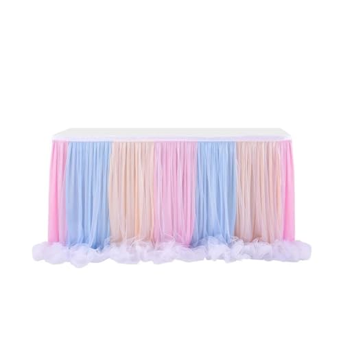 Tüll-Tischrock aus goldumrandetem Netzgewebe, Hochzeit, Silvesterparty-Dekoration, Hotelbedarf, Netz-Tischdecke, dreifarbiges Garn, 275 x 77 cm Tüll-Tischrock aus goldumrandetem Netzgewebe, Hochzeit, Silvesterparty-Dekoration, Hotelbedarf, Netz-Tischdecke, dreifarbiges Garn, 275 x 77 cm von CSHWXY