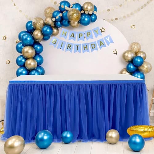 Tüll-Tischrock für Geburtstagsfeiern, Tutu-Tischdecken für Hochzeiten, Babypartys, Brautpartys, Desserts, Kuchen, Tischdekorationen, Blau, 9 FT 275 X 78 cm Tüll-Tischrock für Geburtstagsfeiern, Tutu-Tischdecken für Hochzeiten, Babypartys, Brautpartys, Desserts, Kuchen, Tischdekorationen, Blau, 9 FT 275 X 78 cm von CSHWXY