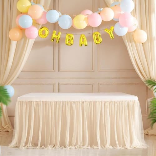Tüll-Tischrock für Geburtstagsfeiern, Tutu-Tischdecken für Hochzeiten, Babypartys, Brautpartys, Desserts, Kuchen, Tischdekorationen, Champagner, 183 x 78 cm Tüll-Tischrock für Geburtstagsfeiern, Tutu-Tischdecken für Hochzeiten, Babypartys, Brautpartys, Desserts, Kuchen, Tischdekorationen, Champagner, 183 x 78 cm von CSHWXY