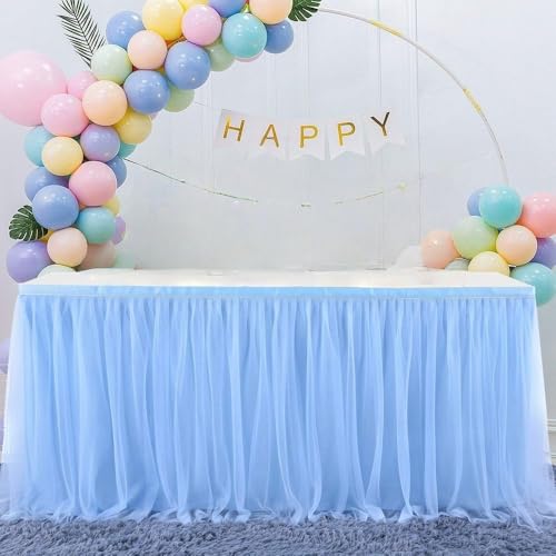 Tüll-Tischrock für Geburtstagsfeiern, Tutu-Tischdecken für Hochzeiten, Babypartys, Desserts, Kuchen, Tischdekorationen, Baby, blau, 427 x 78 cm Tüll-Tischrock für Geburtstagsfeiern, Tutu-Tischdecken für Hochzeiten, Babypartys, Desserts, Kuchen, Tischdekorationen, Baby, blau, 427 x 78 cm von CSHWXY