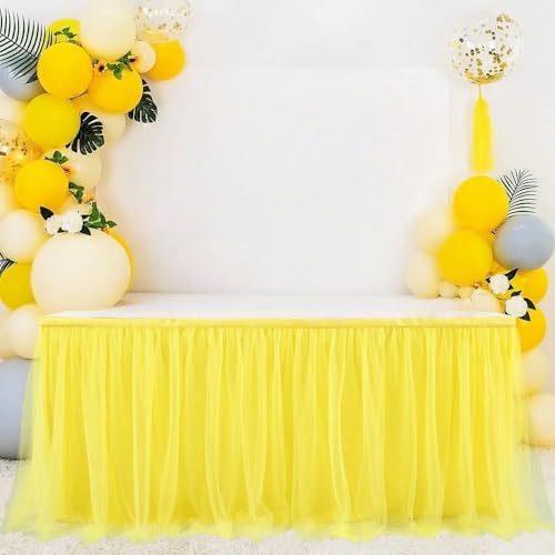 Tüll-Tischrock für Geburtstagsfeiern, Tutu-Tischdecken für Hochzeiten, Babypartys, Desserts, Kuchen, Tischdekorationen, gelb, 183 x 78 cm von CSHWXY