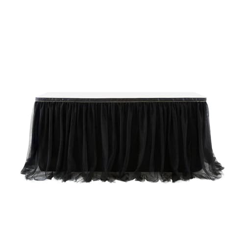 Tüll-Tischrock mit Goldrand, Netzstoff, für Hochzeiten, Silvesterpartys, Dekoration, Hotelbedarf, Netzstoff-Tischdecke, Schwarz, 183 x 77 cm Tüll-Tischrock mit Goldrand, Netzstoff, für Hochzeiten, Silvesterpartys, Dekoration, Hotelbedarf, Netzstoff-Tischdecke, Schwarz, 183 x 77 cm von CSHWXY